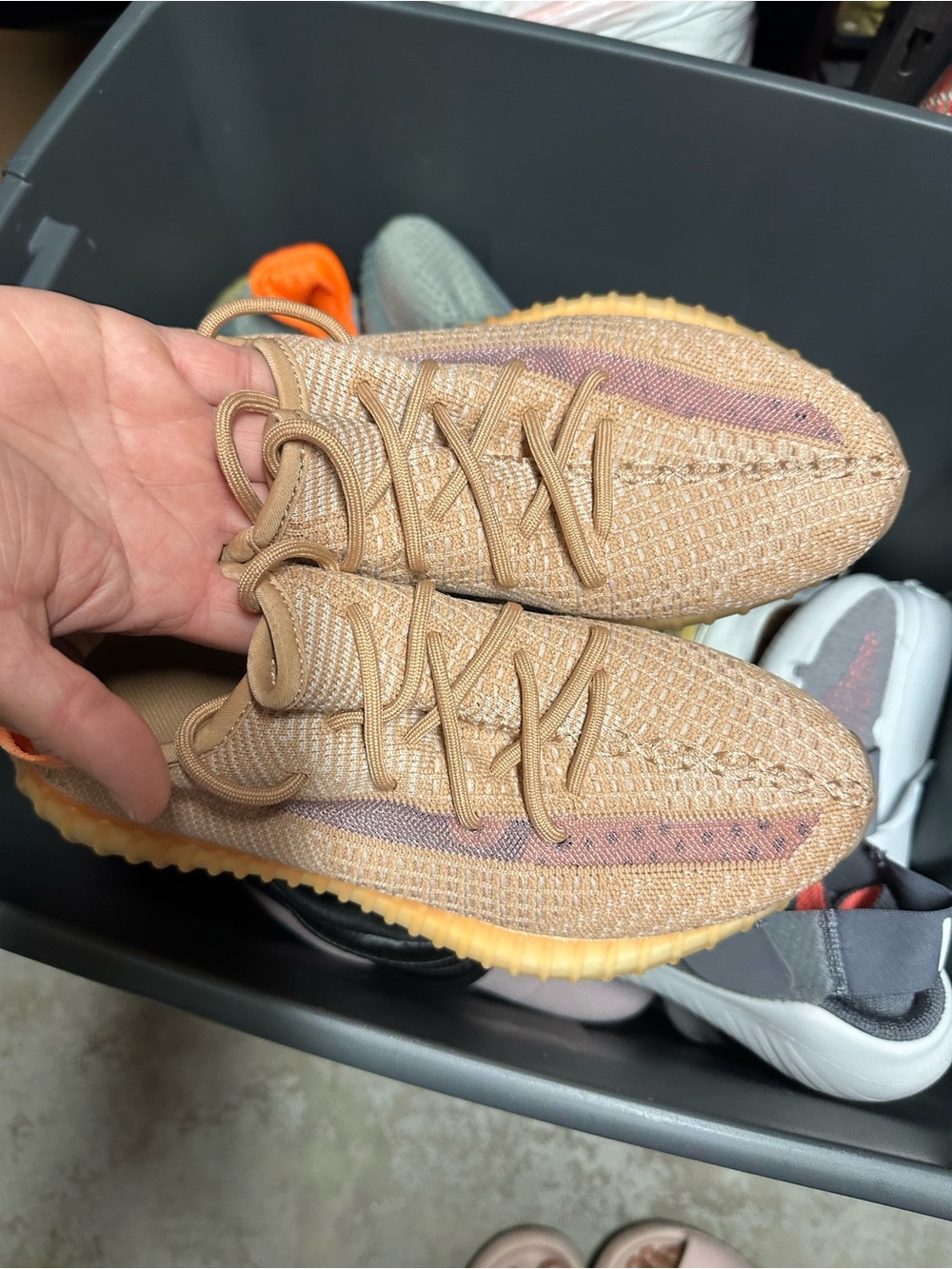 Yeezy Tan and Pink Youth Knit Sneakers